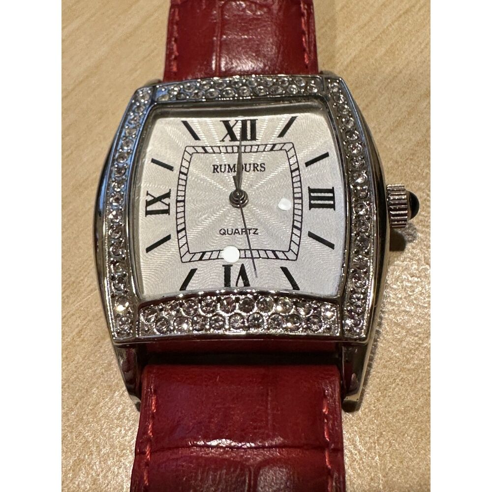 Rumours Red Leather Strap Crystal Accent Watch